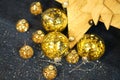 ÃÂ¡hristmas decoration, transparent baubles with gold glitters